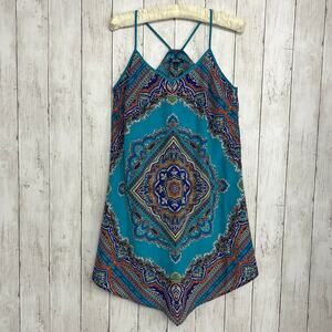 Bebop Strappy Tapestry Colorful Lightweight Flowy Summer Boho Silky Mini Dress
